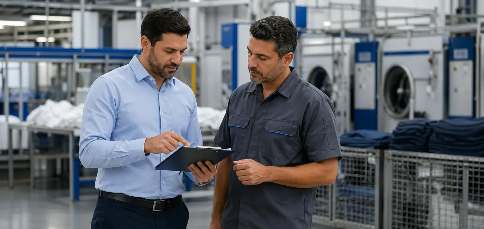 Consultor industrial analisando rotina em ambiente produtivo